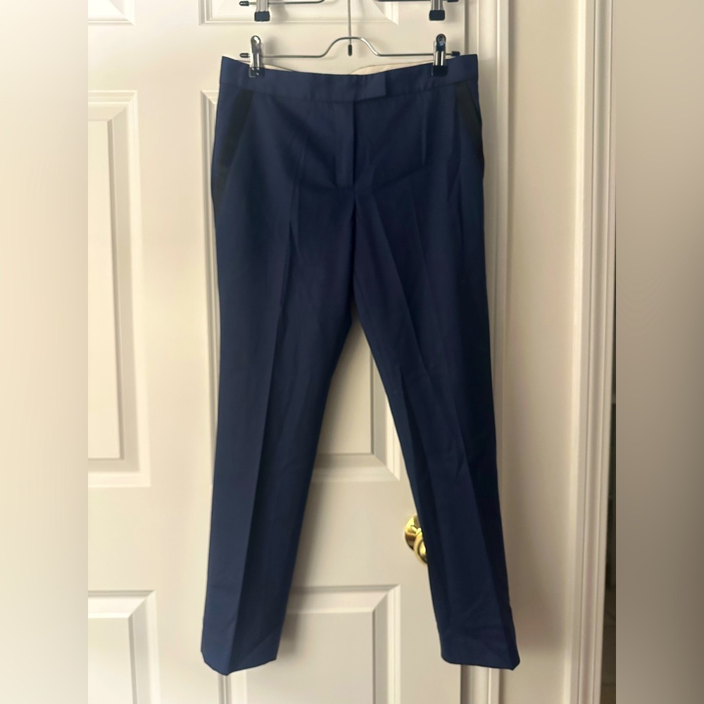 JOSEPH Finley Smocked Virgin Wool Straight Leg Trousers Navy Size S